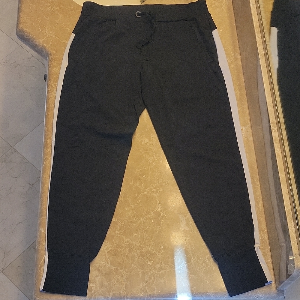 Athleta Black Tuxedo Joggers with White Side Stripe,  S